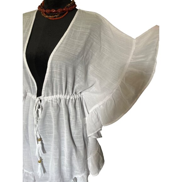 💖Club Z Collection White Ruffled Kaftan Open Front Kimono - Picture 2 of 10